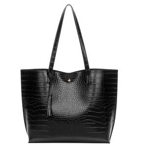 Dreubea Women's Soft Faux Leather Tassel Tote/Shoulder Bag in Black Croc